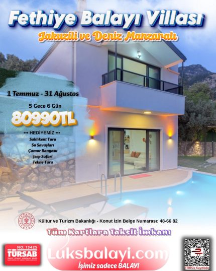 Fethiye Balayı Villası - Jakuzili ve Deniz Manzaralı