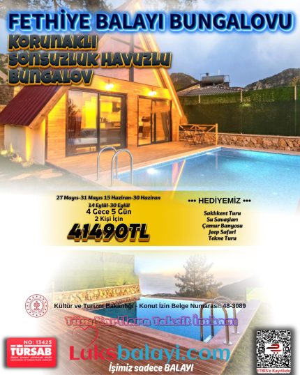 Fethiye Bungalov Korunaklı Sonsuz Havuzlu Balayı Paketi