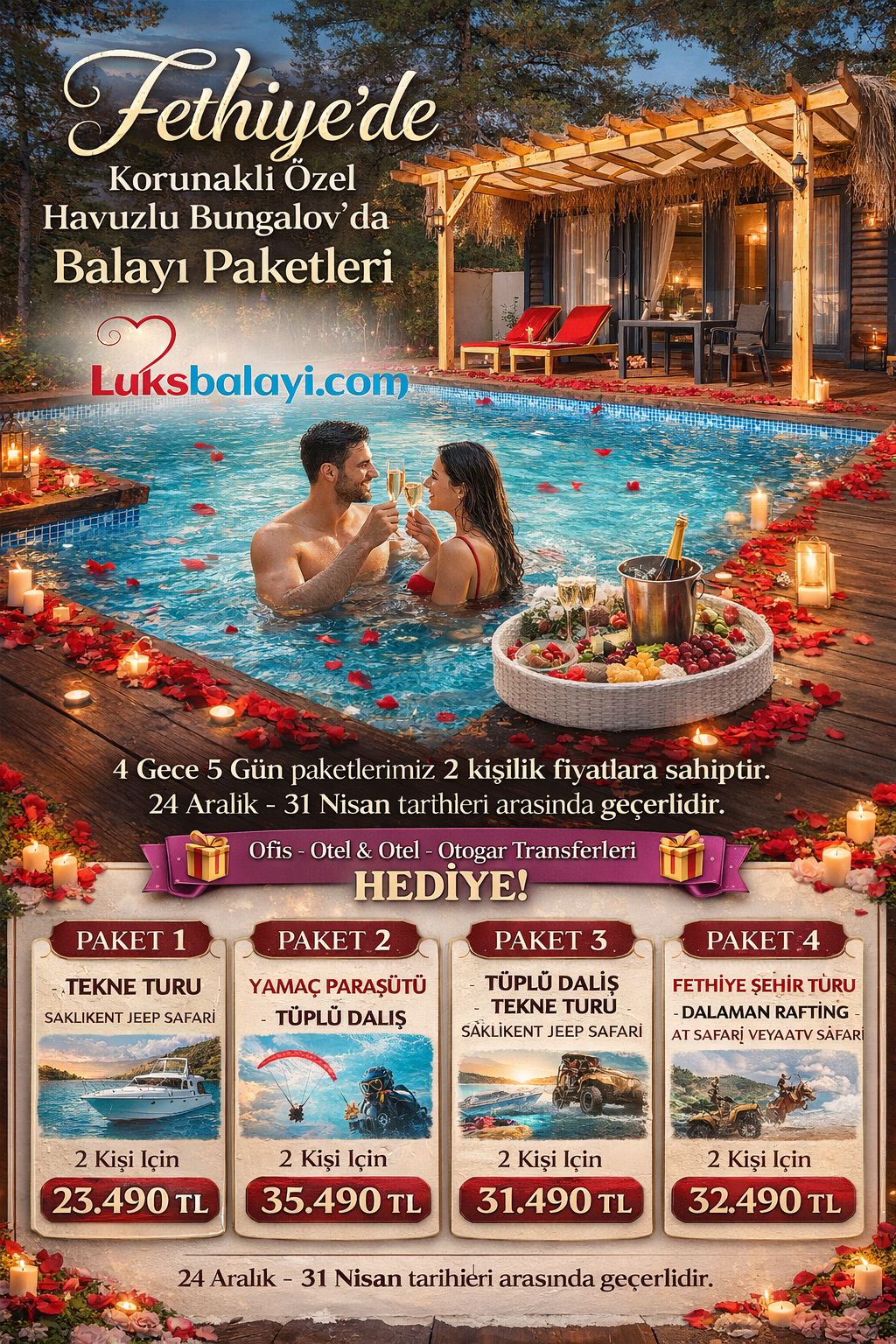 fewrgwefd Fethiye Kahvaltı Dahil Balayı Bungalov Paketleri - Görsel 1
